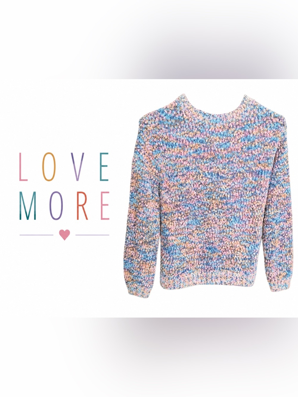 Love More Pink and Blue Crew Neck Sweater Cozy Knit
